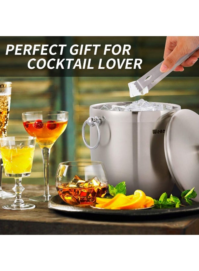 WENEGG Ice Bucket with Lid, Scoop, Tongs and Strainer - Well Made Insulated Stainless Steel Keep Ice Frozen Longer - Ideal for Cocktail Bar, Parties, Chilling Wine, Champagne - 3 Liter (Stainless Steel) - Image 2